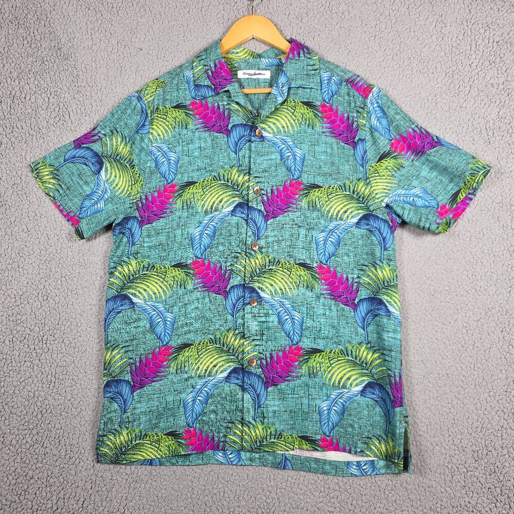 Tommy Bahama Shirt Men Size Medium Neon Boca Bouquet Camp Collar Beach Floral